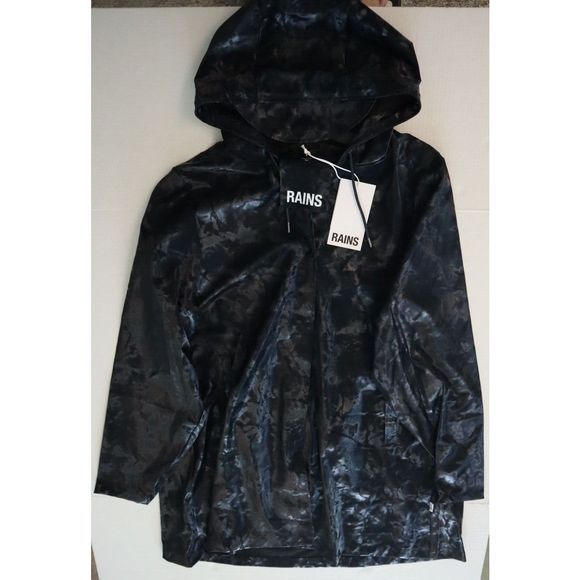 Rains 18340 Women Sz XL Black Echoes Hooded A-Line Polyester Snap Up Jacket $125 - Picture 11 of 12